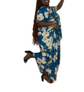 Women's African Maxi Dera Dress, Blue Floral Print, Short Sleeve Loose Fit.