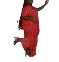 Red Polka Dot Maxi Dera Dress, Short Sleeve, Cutout Waist, Casual Long Dress