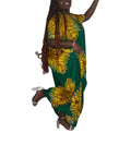 African Print Dera Dress, Green and Yellow Dashiki Pattern, Short Sleeve, Traditional Ethnic Style