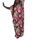 Women's Floral Print Maxi Dress, Pink Burgundy Green Rose Pattern, Short Sleeve, Casual Long Dress