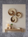 Handwoven Woven Basket Set, Natural and Brown, Spiral Pattern, Decorative Wall Decor, Set of 3