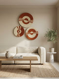 Handwoven Woven Basket Wall Decor Set, Brown and Cream, Geometric Pattern, Boho Style, Set of 3
