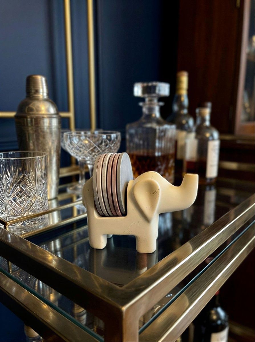 Elephant Coaster Holder with 6 Soapstone Coasters