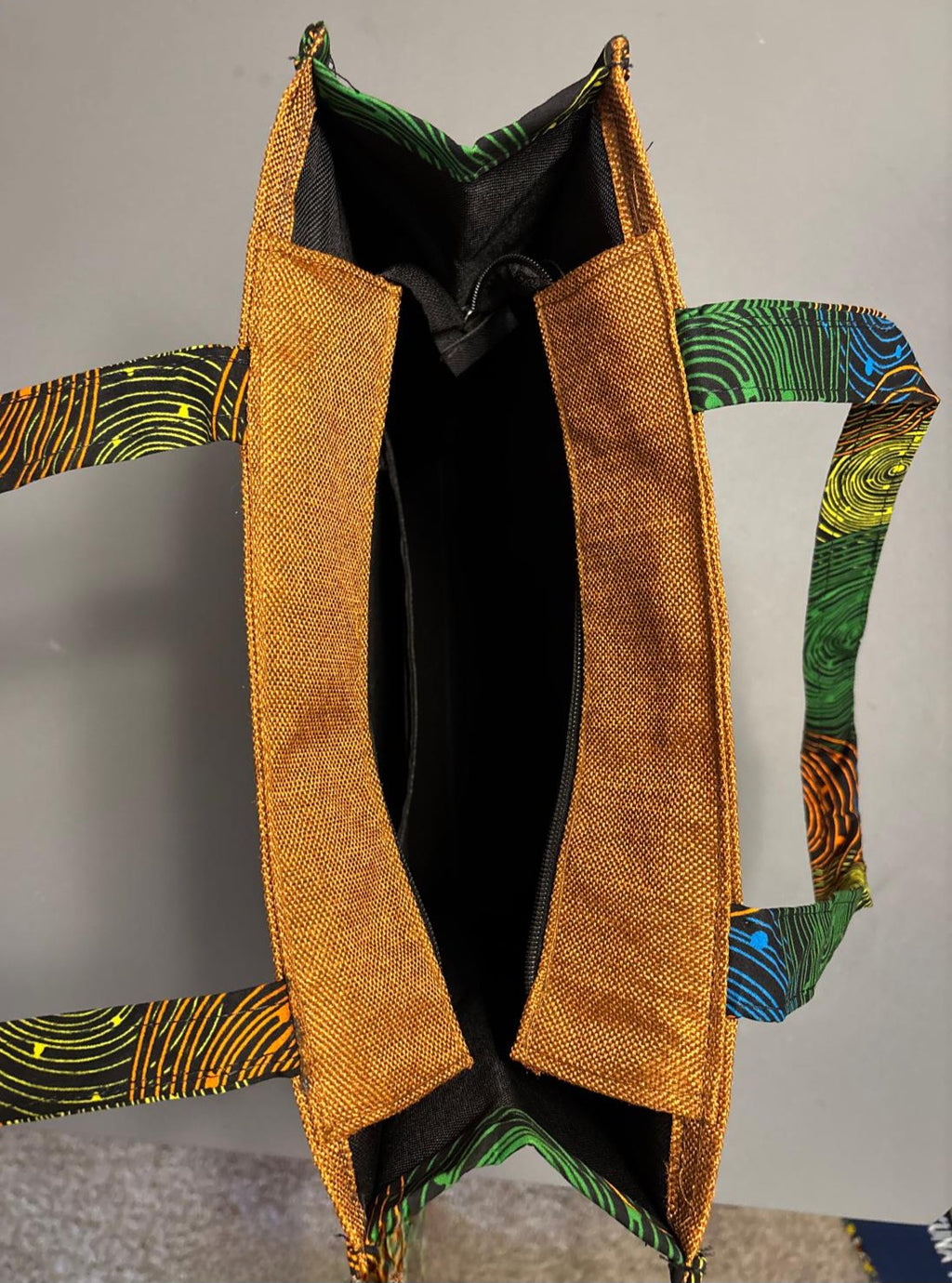African Safari Tote Bag, African Safari Theme, Ankara Print Trim, Zippered, Shoulder Bag