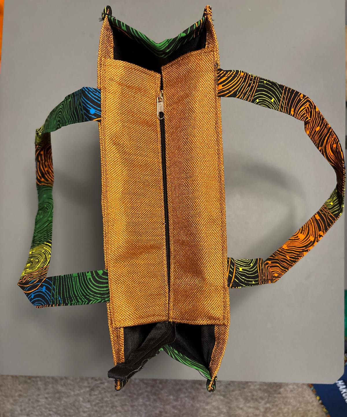 African Safari Tote Bag, African Safari Theme, Ankara Print Trim, Zippered, Shoulder Bag