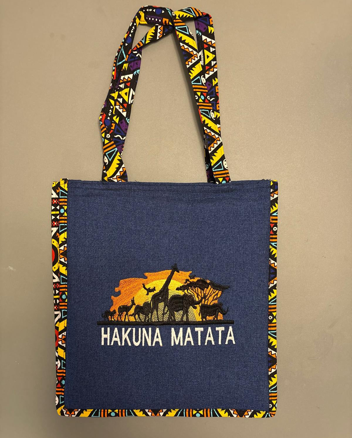 African Safari Tote Bag, African Safari Theme, Ankara Print Trim, Zippered, Shoulder Bag