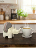 Rhino Shaped Coaster Holder with 6 Round Coasters
