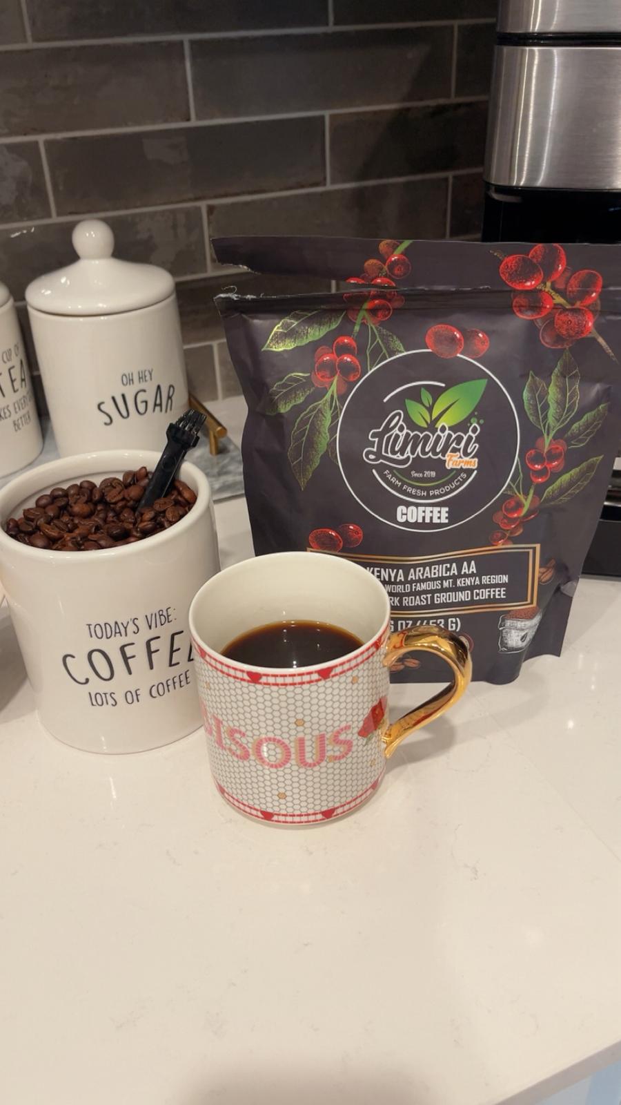 Limiri Kenya Arabica AA Coffee, Medium-Dark Roast Whole Beans, Mt. Kenya Region, 16 oz (453 g)