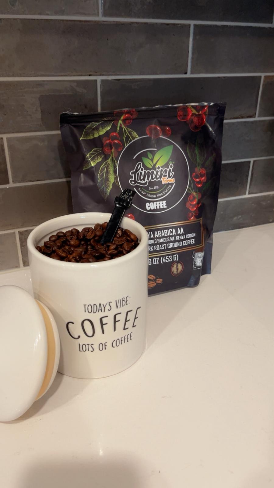 Limiri Kenya Arabica AA Coffee, Medium-Dark Roast Whole Beans, Mt. Kenya Region, 16 oz (453 g)