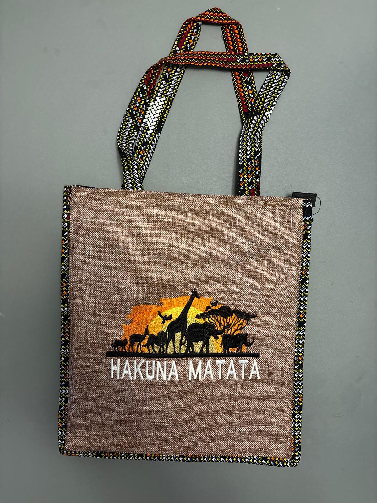 African Safari Tote Bag, African Safari Theme, Ankara Print Trim, Zippered, Shoulder Bag